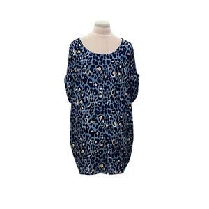 UMGEE Blue Leopard Animal Print Mini Dress Tunic Top MEDIUM Pockets Flowy Summer